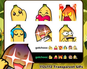 Animated Banana Emotes Pack #1 | Wave, Love, Rage, Jam, Knife, Steer | Twitch Discord YouTube VTuber GIF Emotes