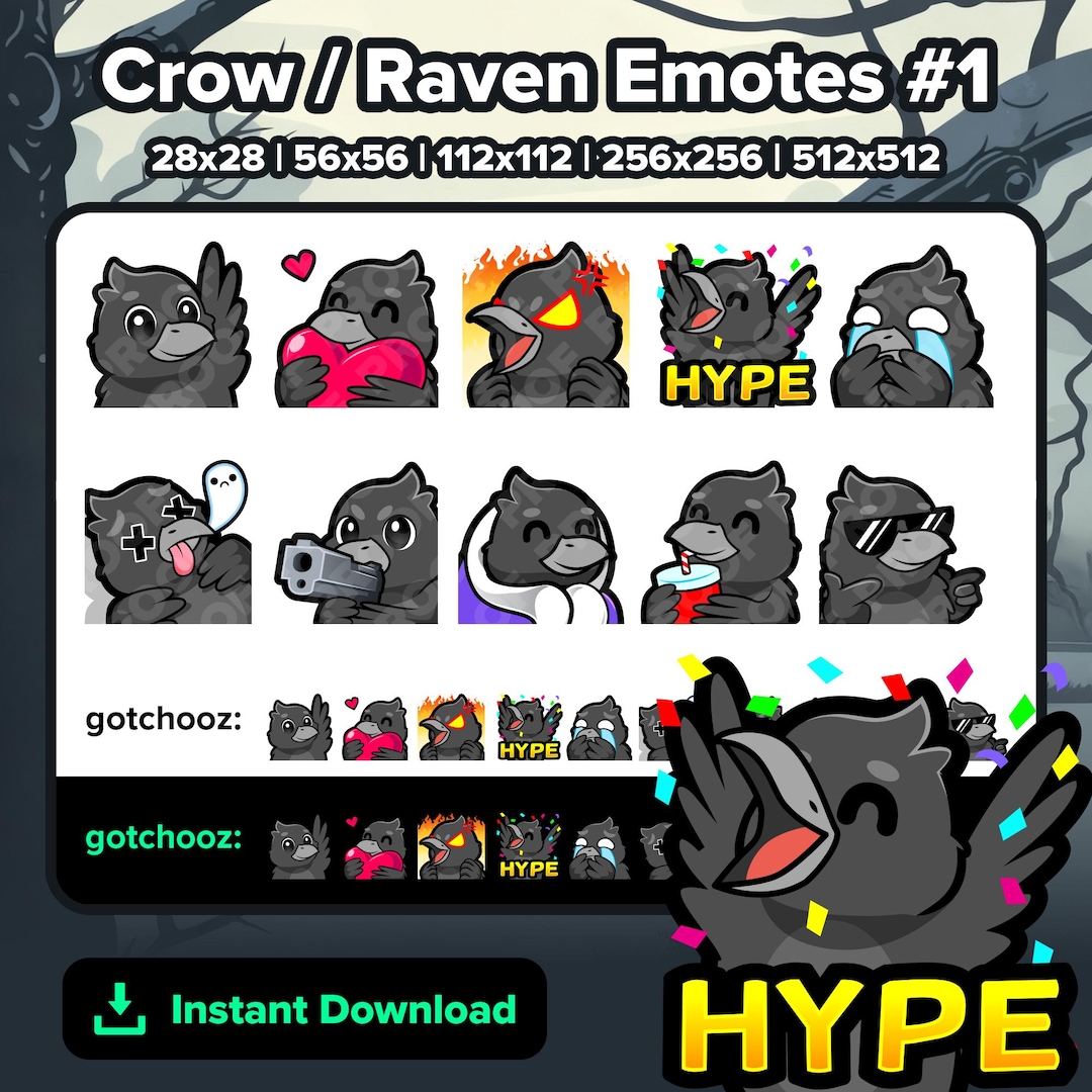 Crow Emotes #1 | Wave, Love, Rage, Hype, Sad, Rip, Gun, Cozy, Sip, Cool ...