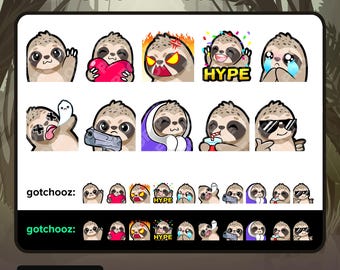 Emoticonos de perezoso n.° 1 / Saludo, Amor, Ira, Emoción, Tristeza, Desgarro, Pistola, Acogedor, Beber, Genial / Twitch Youtube Discord TikTok Kick / Lindos emojis de perezoso