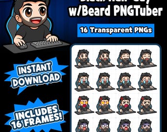 Modello PNGtuber di un ragazzo con i capelli neri e la barba / PNGTuber reattivo con la barba / Avatar di un ragazzo / PNG Vtuber per Twitch, YouTube, Kick, Tiktok