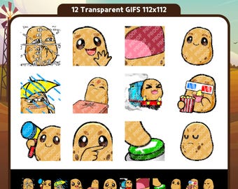 Animated Potato Emotes Pack #5 | Cute Potato GIF Emotes for Twitch Discord YouTube VTuber Kick | 12 Potato Chibi Streamer Emotes