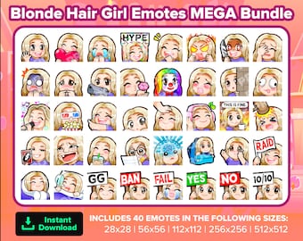 Blonde Hair Girl Twitch Emotes MEGA Bundle for Streaming, Youtube Emotes, Discord Emotes, Kick Emotes, TikTok Emotes, Rumble Emotes, Emojis