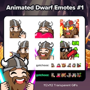 Animated Dwarf Emotes Pack #1 | Cute Animated GIF Emotes for Twitch Discord & YouTube | Streamer Emote Set for VTubers and Creators