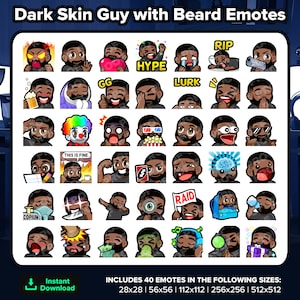 Dark Skin Guy with Beard Twitch Emotes MEGA Bundle for Streaming Youtube Emotes Discord Emotes Kick Emotes TikTok Emotes Rumble Emotes