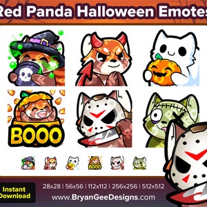 Red Panda Twitch Emotes Spooky Sip Devil Ghost Pumpkin Boo Jason Knife Zombie Derp for Streaming Youtube Discord TikTok P2U Premade Emotes