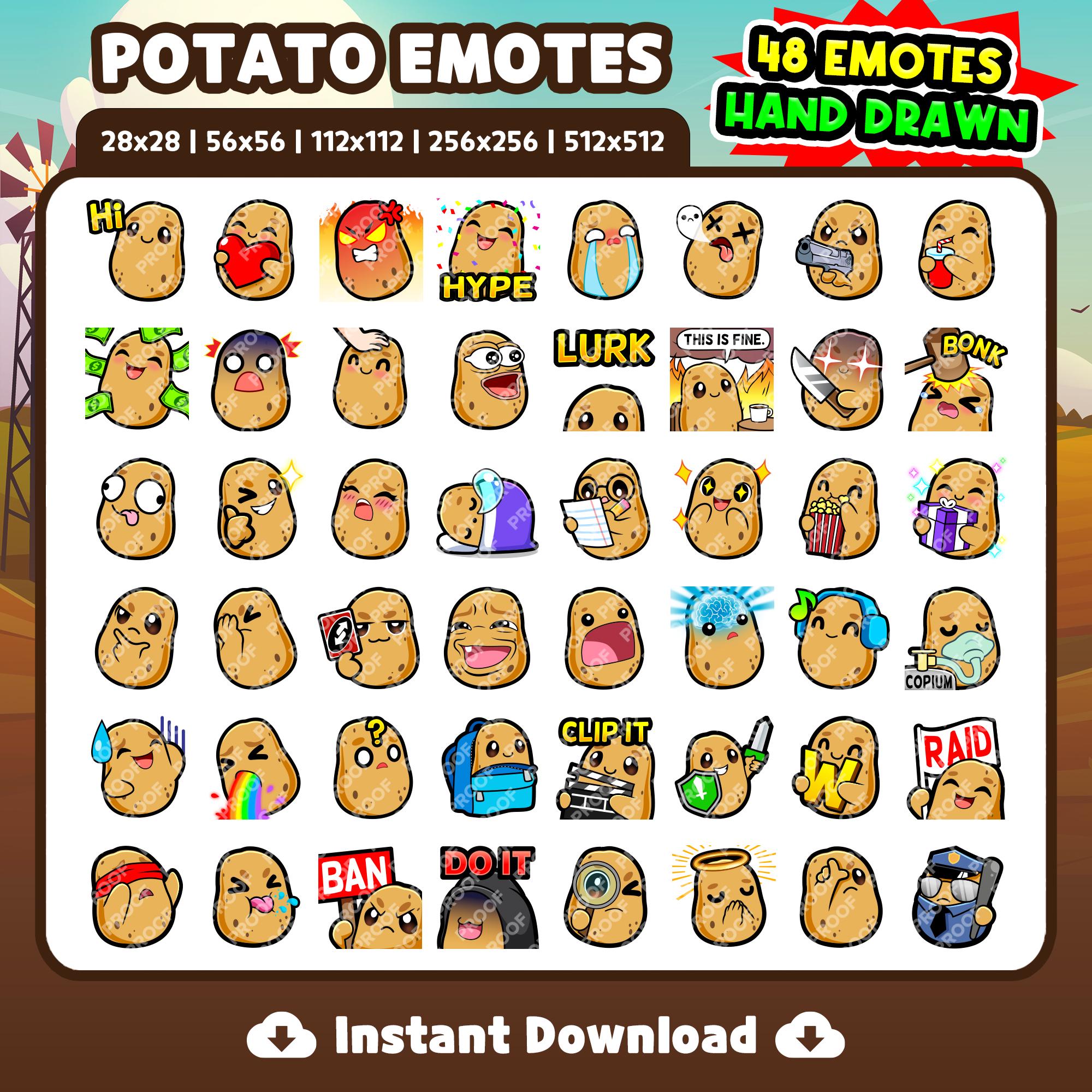 Potato Stramer Code Potato Emotes 48 Pack for Twitch, Discord & Youtube | Cute Potato ...