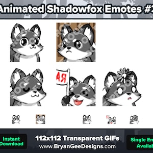 Animated Shadowfox / Black Fox Twitch Emotes Big Eyes, Leave, Lurk, Nodders, RAID, Loading for Twitch Youtube Discord for Streaming