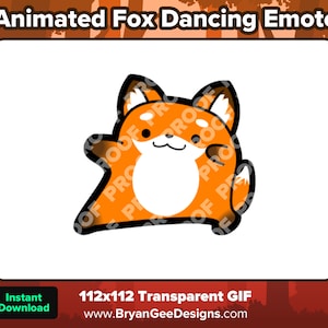 May include: Animated GIF of a cartoon fox dancing. The fox is orange with a white belly and a black outline. The GIF is 112 pixels by 112 pixels.