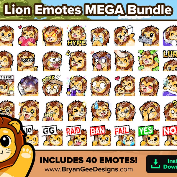 Lion Twitch Emotes MEGA Bundle für Streaming, Youtube Emotes, Discord Emotes, Kick Emotes, TikTok Emotes, Rumble Emotes, Emojis