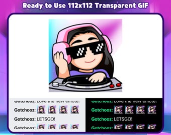 Animated Black Hair Girl DJ Emote for Twitch, Discord, Kick, Rumble for Streaming