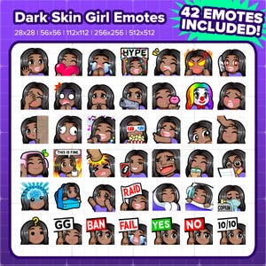 Dark Skin Girl Twitch Emotes MEGA Bundle for Streaming, Youtube, Discord, Kick, TikTok, Rumble, Emojis, P2U Premade Emotes | Girl Emojis