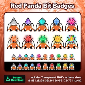 Insignias de bits de Red Panda / Insignias de bits de Twitch / Bits / Lindo Panda rojo / Emotes de Red Panda