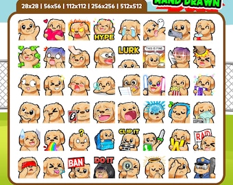 Golden Dog Emotes 48 Pack for Twitch, Discord & YouTube | Cute Dog Streamer Emotes | Digital Download | Golden Retriever, Gold Dog