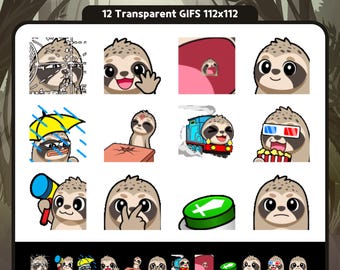 Animated Sloth Emotes Pack #5 | Cute Sloth GIF Emotes for Twitch Discord YouTube VTuber Kick | 12 Sloth Chibi Streamer Emotes