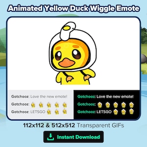 Animated Yellow Duck Wiggle Emote for Twitch or Discord - Cute, Expressive, and Ready to Quack