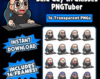 Bald Guy with Glasses PNGtuber Model | Reactive Bald Guy PNGTuber | Bald Guy with Beard Avatar | PNG Vtuber for Twitch YouTube Kick Tiktok
