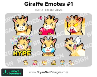 Giraffe Twitch Emotes para Streaming Wave Love Rage HYPE Triste RIP Youtube Emotes Discord Stickers