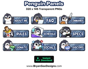Penguin Twitch Panels voor streaming, Youtube Panels, Kick Panels, Rumble Panels, Streamer Panels, Streamer Graphics, Twitch Graphics