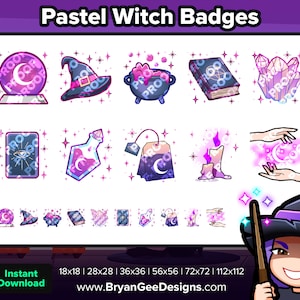 Witch Twitch Badges Bit Badges Channel Points Discord Badges Youtube Badges Subscriber Badges Facebook Badges Tiktok Badges Pastel Spooky