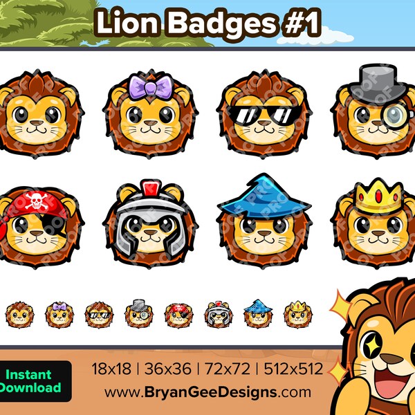 Badges Lion Twitch Badges Bit Points de chaîne Badges Discord Badges Youtube Badges abonné Badges Facebook Badges TikTok