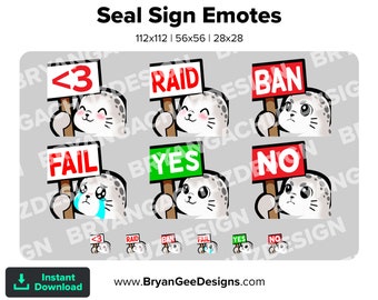 かわいいちびかわいいアザラシ/アシカ <3、Twitch、Discord、または Youtube 用のレイド、禁止、失敗、はい、いいえのサインの絵文字