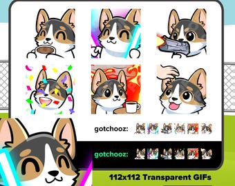 Animierte dreifarbige Corgis Emotes Paket #2 | Sip, Rave, Shoot, Hype, Kopf, Pat, das ist fein | Twitch Discord YouTube VTuber GIF Emotes