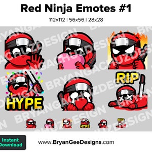 Red Ninja Twitch Emotes for Streaming Wave Love Rage HYPE Sad RIP Youtube Emotes Discord Stickers