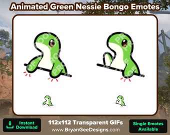 Animated Green Nessie Bongo Emotes for Twitch or Discord, Nessie Emotes