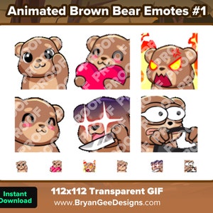 Orso bruno animato Emote Twitch Onda Amore Cuore Rabbia Marmellata arrabbiata Musica Coltello Steer per lo streaming Emote Youtube Adesivi Discordia Orsacchiotto