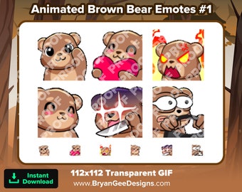 Animated Brown Bear Emotes Pack #1 | Wave, Love, Rage, Jam, Knife, Steer | Twitch Discord YouTube VTuber GIF Emotes