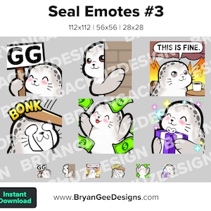 Seal Sea Lion Dono Lurk This is Fine Hit GG Gift Twitch Emotes for Youtube Emotes Discord Stickers