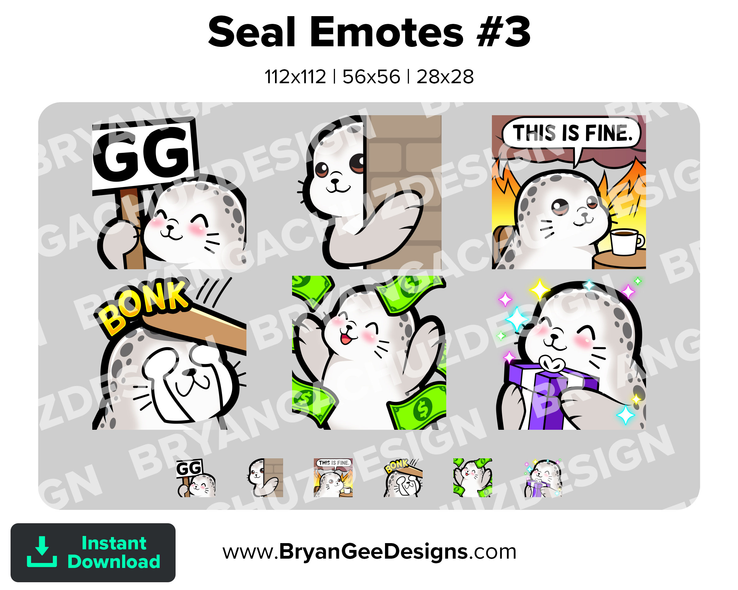 Seal Sea Lion Dono Lurk This is Fine Hit GG Gift Twitch Emotes for