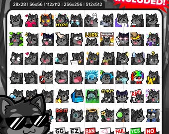 Black Wolf Emotes Mega Bundle | Cute Black Wolf Stream Emotes for Twitch, Discord, Kick & YouTube