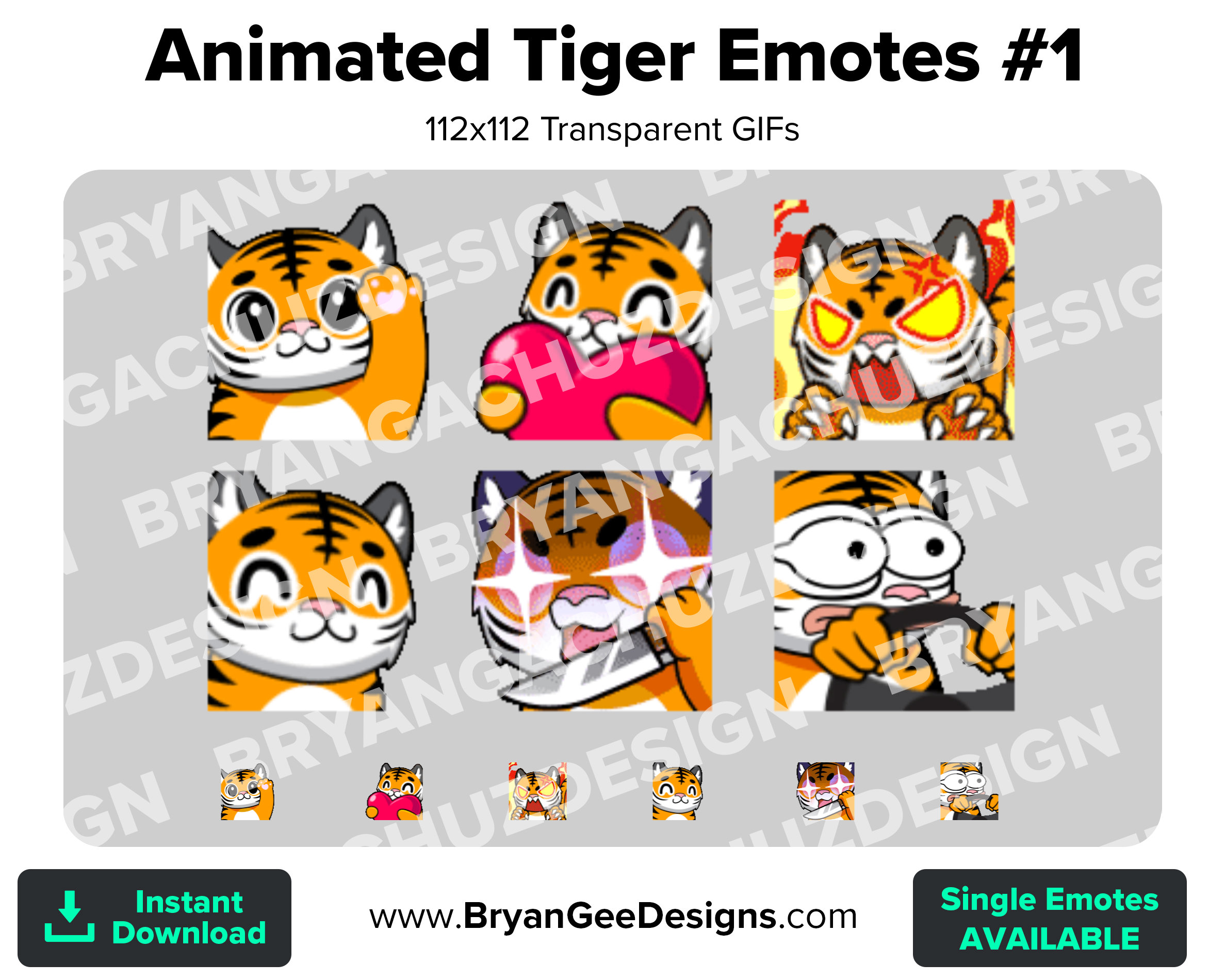 Animated Tiger Emotes Pack #1 | Wave, Love, Rage, Jam, Knife