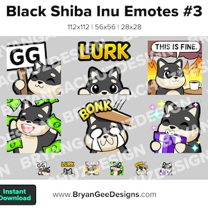 Black Shiba Inu Dog Dono Lurk This is Fine Hit GG Gift Twitch Emotes for Youtube Emotes Discord Stickers