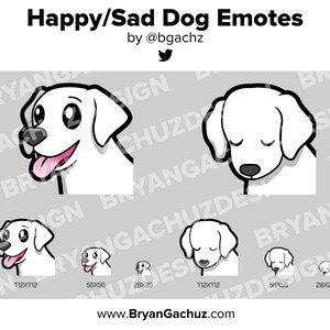 Émoticônes White Happy/Sad Dog pour Twitch, Discord ou Youtube (personnalisation des couleurs disponible)