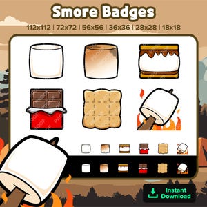 Insignias de Twitch de Smores Insignias de Bits Puntos de Canal Insignias de Discord Insignias de YouTube Insignias de Suscriptor Insignias de Facebook Insignias de TikTok