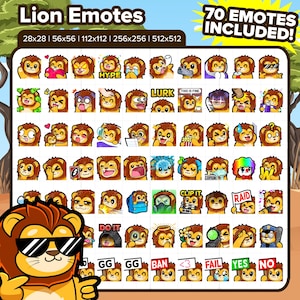 Lion Twitch Emotes MEGA Bundle for Streaming, Youtube Emotes, Discord Emotes, Kick Emotes, TikTok Emotes, Rumble Emotes