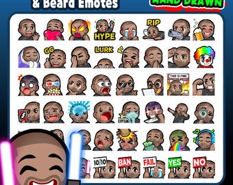 Dark Skin Guy with Buzz Cut & Beard Twitch Emotes MEGA Bundle for Streaming, Youtube Emotes, Discord Emotes, Kick Emotes, TikTok Emotes