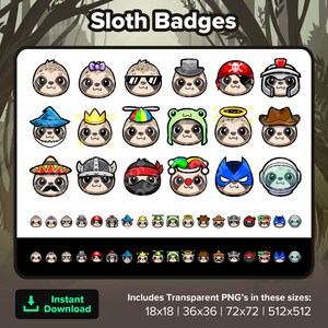 Sloth Twitch Badges Bit Badges Channel Points Discord Badges Youtube Badges Subscriber Badges Facebook Badges TikTok Badges