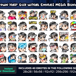 Brauner Haar Kerl mit Hut Twitch Emotes MEGA Bundle für das Streamen von Youtube Emotes Discord Emotes Kick Emotes TikTok Emotes Rumble Emotes