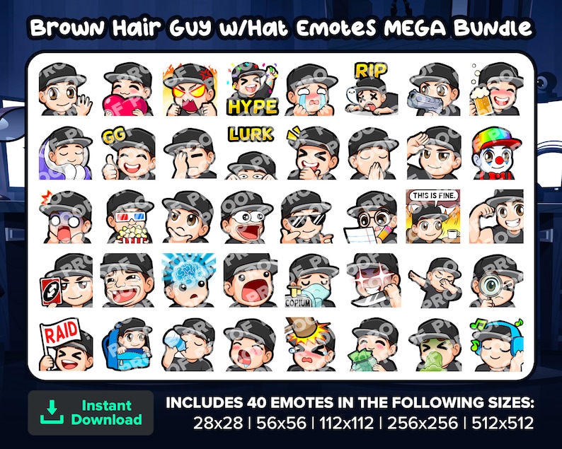 Brown Hair Guy With Hat Twitch Emotes MEGA Bundle for Streaming Youtube ...