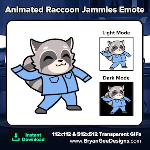 Animated Raccoon Jammies Dancing Emote for Twitch, Animated Emote, Raccoon Emote, Cute Emote, Dancing Emote, Fun Emote