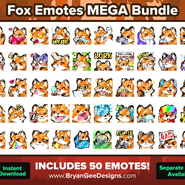 Fox Twitch Emotes MEGA Bundle para Streaming, Youtube Emotes, Discord Emotes, Kick Emotes, TikTok Emotes, Rumble Emotes