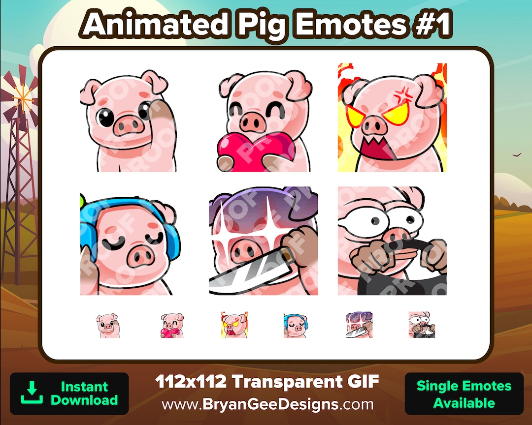 Animated Pig Emotes Pack #1 | Wave, Love, Rage, Jam, Knife, Steer ...