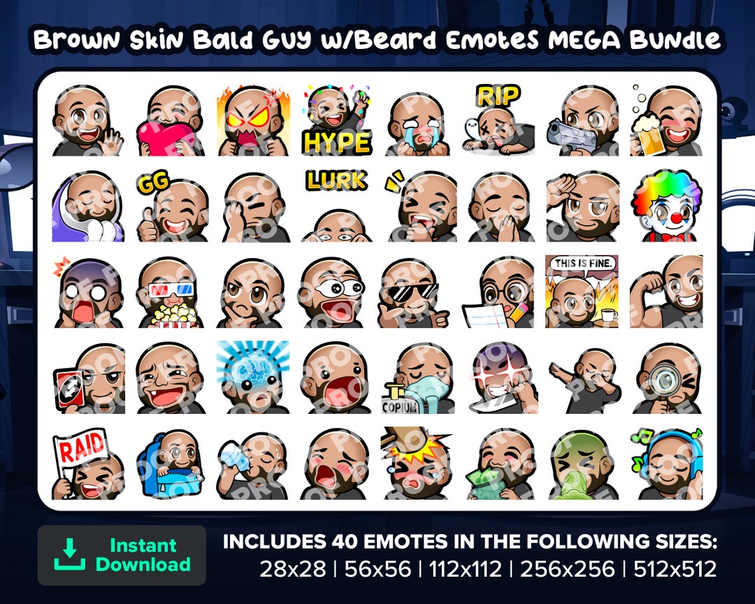 Bald Brown Skin Guy With Beard Twitch Emotes MEGA Bundle for Streaming