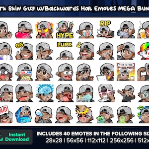 Backwards Hat Dark Skin Guy Twitch Emotes MEGA Bundle for Streaming Youtube Emotes Discord Emotes Kick Emotes TikTok Emotes Rumble Emotes