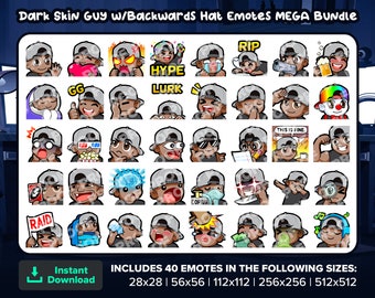 Backwards Hat Dark Skin Guy Twitch Emotes MEGA Bundle for Streaming Youtube Emotes Discord Emotes Kick Emotes TikTok Emotes Rumble Emotes