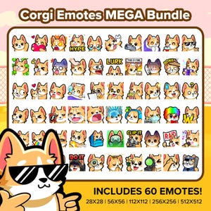 Corgi Twitch Emotes MEGA Bundle for Streaming, Youtube Emotes, Discord Emotes, Kick Emotes, TikTok Emotes, Rumble Emotes, Emojis