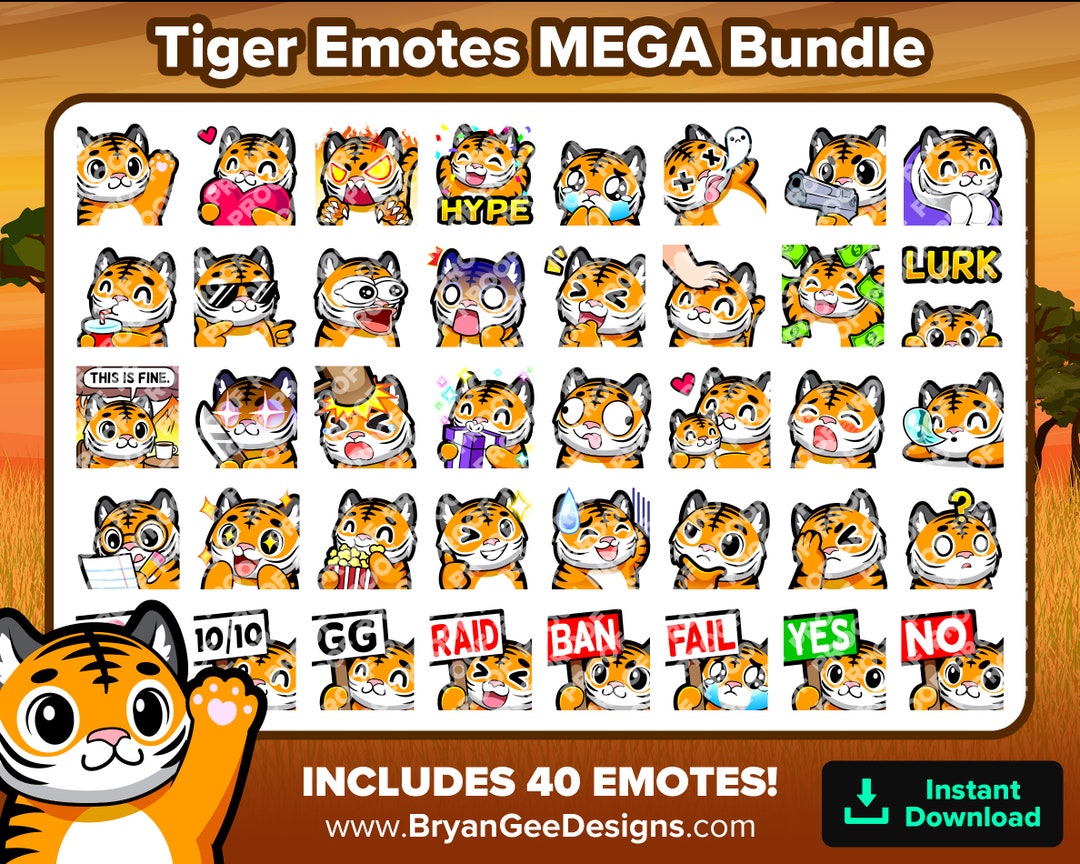 Tiger Twitch Emotes MEGA Bundle for Streaming, Youtube Emotes, Discord ...